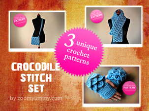 Crocodile Stitch Set (PATTERNS) crocodiles stitch, how to make crocodile stitch, how to do crocodile stitch, crocodile stitch how to, crocodile stitch pattern, crocodile stitch tutorial, crocodile stitch bag, pdf pattern, tutorial, pictures, step by step, images, etsy, crocodile stitch bag, crocodile stitch purse, crocodile stitch scarf, crocodile stitch fingerless gloves, mittens