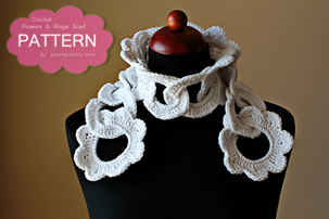 Crochet Flowers and Rings Scarf Pattern (PATTERN) ring scarf pattern, pdf tutorial, pictures, step by step, images