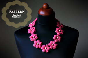 Crochet Flower Necklace (PATTERN) crochet flower necklace pattern, pdf pattern, pdf, tutorial, pictures, step by step, images