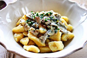 Homemade Gnocchi With Mushroom-Bacon Sauce homemade gnocchi with mushroom bacon sauce recipe with step by step pictures, ingredients, pictures, images