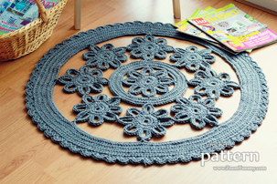 Crochet Flower Rug (PATTERN) crochet flower rug pattern, pdf pattern, pdf, tutorial, pictures, step by step, images