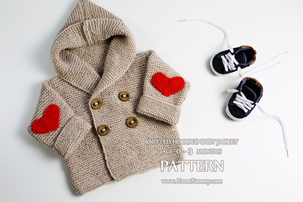 Knitted Hooded Baby Jacket, Age 0-3 Months (PATTERN) Knitted Hooded Baby Jacket, Age 0-3 Months